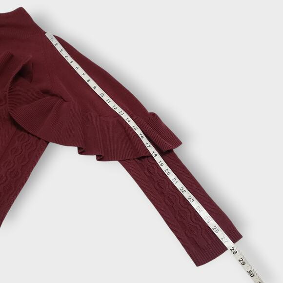 Project Naadam Cable Knit Ruffled Draped Turtleneck Sweater Burgundy Sz Medium - Picture 9 of 11